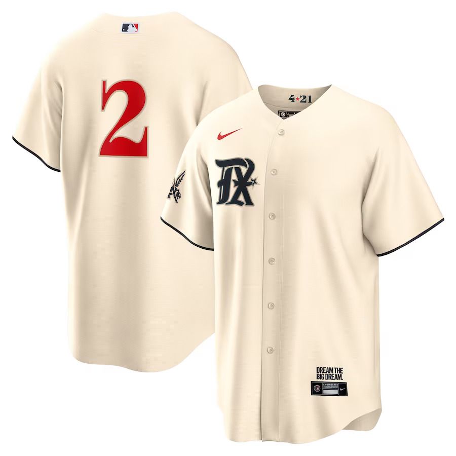 Men Texas Rangers #2 Marcus Semien Nike Cream 2023 City Connect Replica Player MLB Jersey->->MLB Jersey